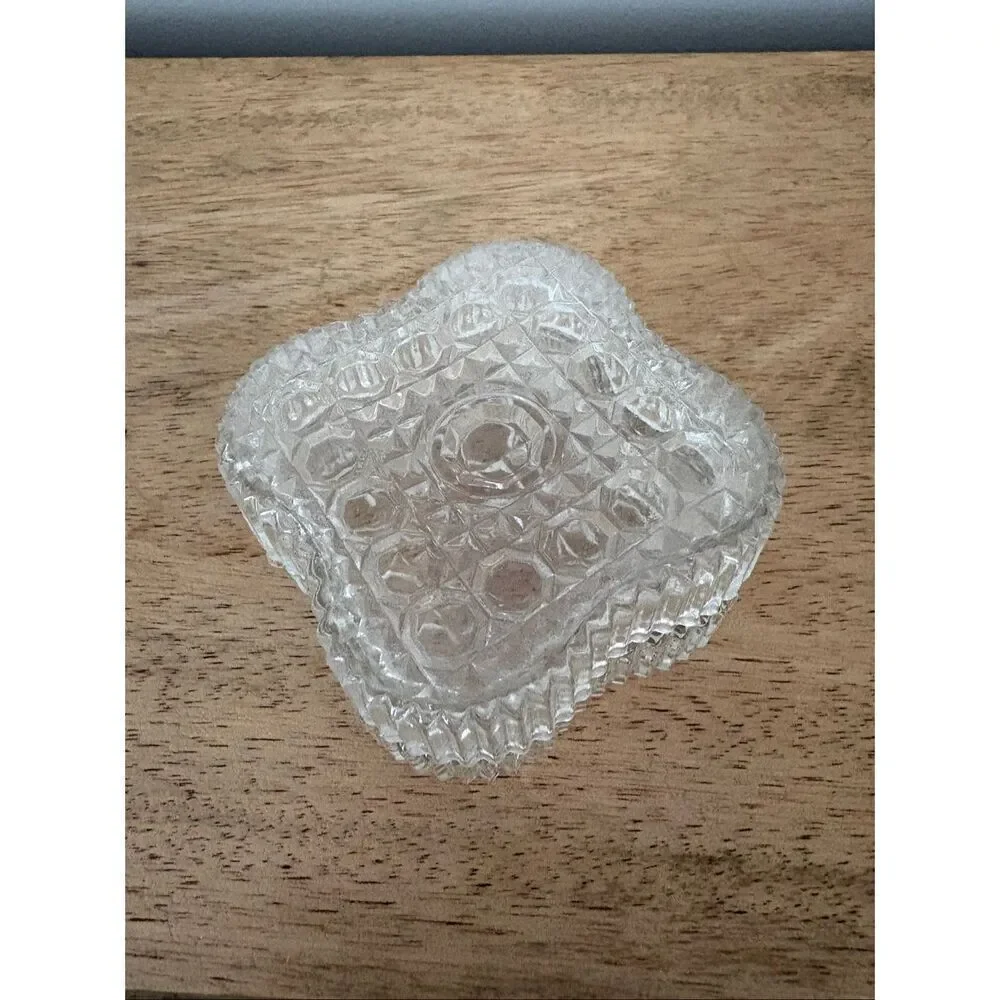 Vintage Borgonovo Pressed Glass Square Button & Cane Covered Trinket Dish